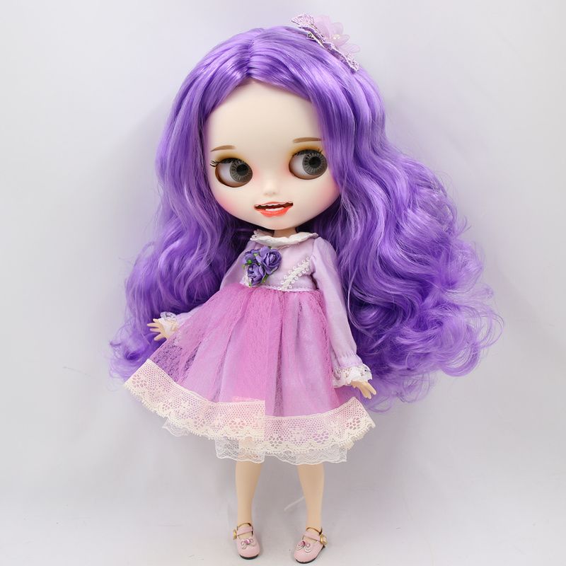 Blyth nude doll with Long Wavy Deep Blue Hair With/No Bangs 30 cm high  Joint Body Matte Face Red Mouth DIY bjd toys - Beauty Blythe