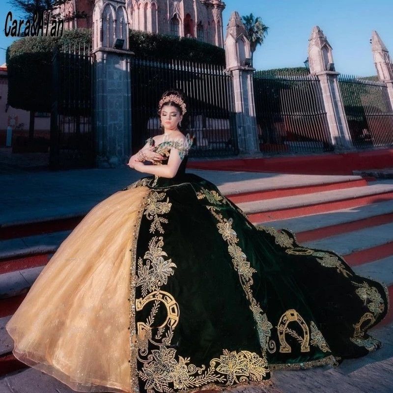 Charro Vestidos De XV Años Hunter Green Quinceanera Dresses Embroidery Beading Velvet Sequin Mexican Sweet 15 Charro Vestidos De XV Años Hunter Green Quinceanera Dresses Embroidery Beading Velvet Sequin Mexican Sweet 15