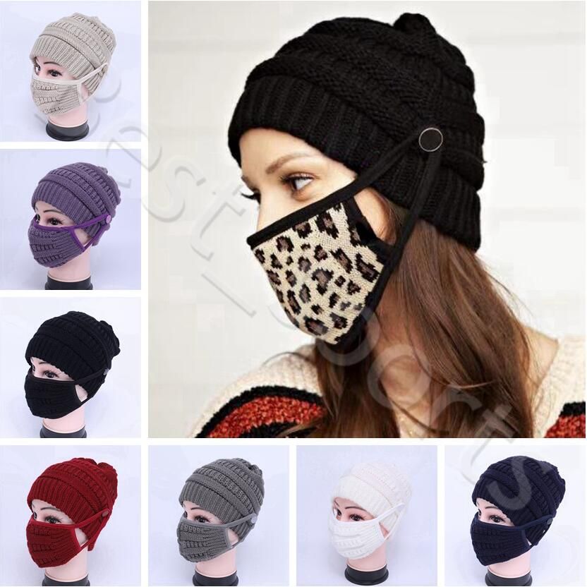 Knitted Beanies With Face Mask Winter Reusable Washable Face Masks