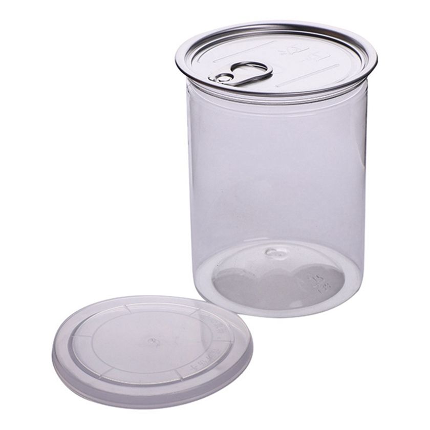 2021 485ml 85*100mm Clear Plastic Jar PET With Pull Ring Metal Lid