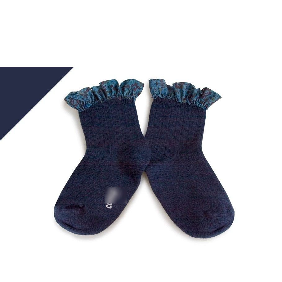 Navy floral sokken