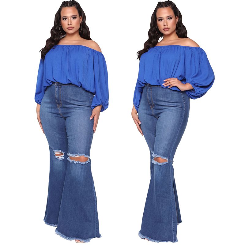 Compra Ropa De Gran Tamaño 5XL Acampanados Pantalones Vaqueros De Talle  Alto De Las Mujeres Pantalones Rasgado Rasgado Pantalones Bottom  Estiramiento De Bell Barato | Entrega Rápida Y Calidad | Es.Dhgate