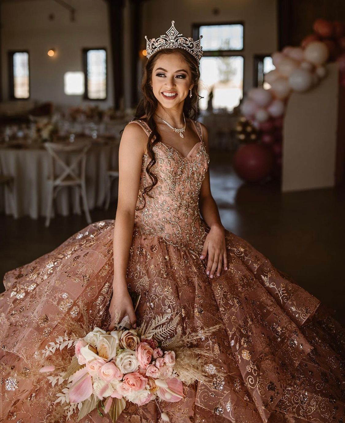Rose Gold Luxury Quinceanera Dresses 2021 Sequins Lace Beads Sleeveless Glitter Party Princess Sweet 16 Ball Rose Gold Luxury Quinceanera Dresses 2021 Sequins Lace Beads Sleeveless Glitter Party Princess Sweet 16 Ball