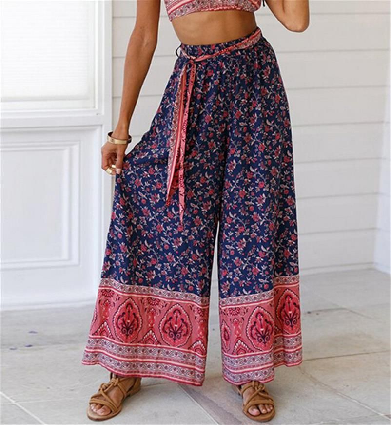 Compra Boho Floral Mujeres Baggy Pantalones Sueltos Hippie Pierna Ancha  Gypsy Palazzo Pantalones Hot Moda Playa Estilo Casual Fondos Pantalones  Ropa Barato | Entrega Rápida Y Calidad | Es.Dhgate