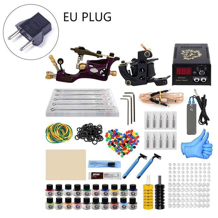 Tattoo Machine Kit Professional Complete 10 Coil 2 Tatoo Guns Power Supply  Ink Needle Tip Grip