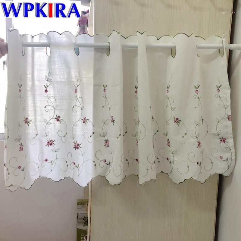 Cortinas cortinas bordado cortinas cortas panel puerta ventana floral tela de encaje flor ad052d31