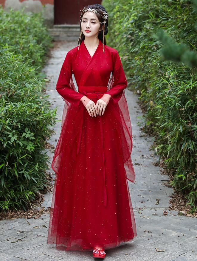 Mujeres Hanfu chino antiguo vestido de novia rojo fiesta disfraces de la danza de fiesta asiático Mujeres Hanfu chino antiguo vestido de novia rojo fiesta disfraces de la danza de fiesta asiático