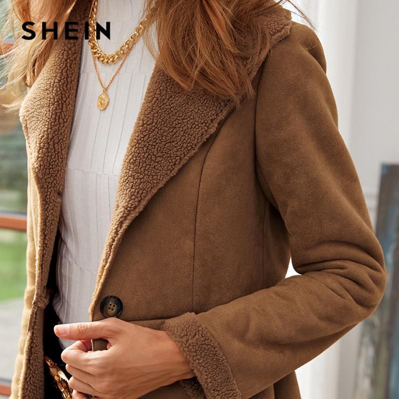 Compra Chaquetas De Mujer SheIn Brown Faux Shearling Detalle Botón Frente Abrigo  Abrigo Mujer Invierno Online Breasted Outwear Elegantes Abrigos Largos  Barato | Entrega Rápida Y Calidad | Es.Dhgate