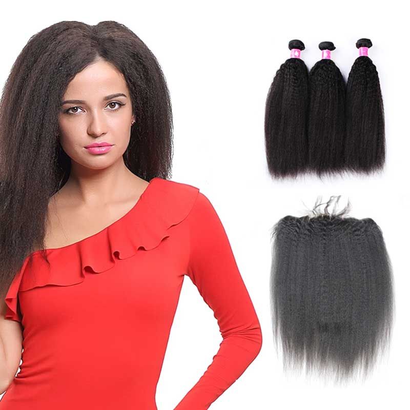 Virgin Brazilian Afro Kinky straight Hair Bundles With Lace Frontal Closure Remy Peruvian Human Hair Weave With Frontal Piece soft Curl Virgin Brazilian Afro Kinky straight Hair Bundles With Lace Frontal Closure Remy Peruvian Human Hair Weave With Frontal Piece soft Curl