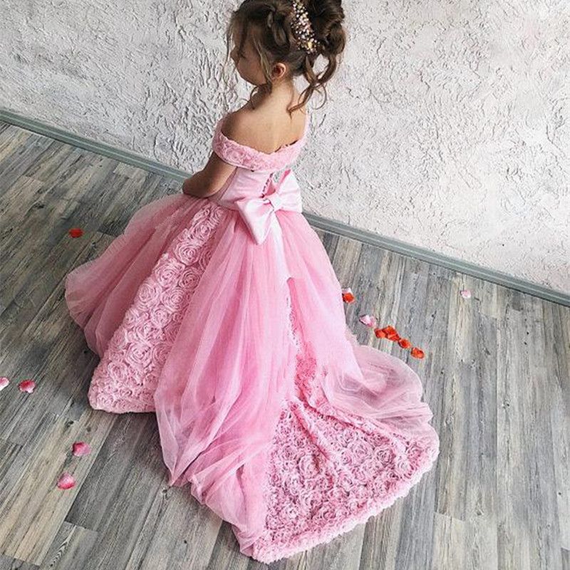 Blush Pink Flower Girl Dress For Wedding Cute 3D Flowers Princess Party ...