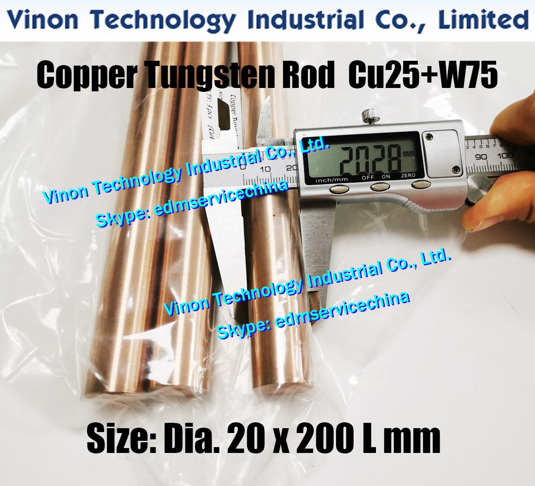 2021 Ø20x200Lmm Copper Tungsten Rod W75 Copper 25+Tungsten 75, Spark