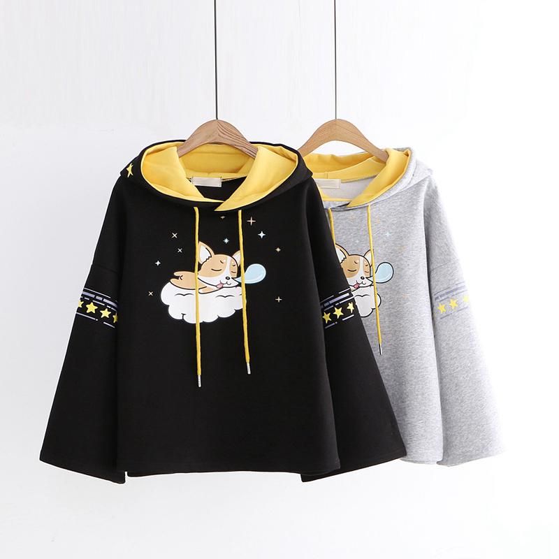 Harajuku Moda Feminina Hoodies Roupas de Inverno Kawaii Lã Bonito