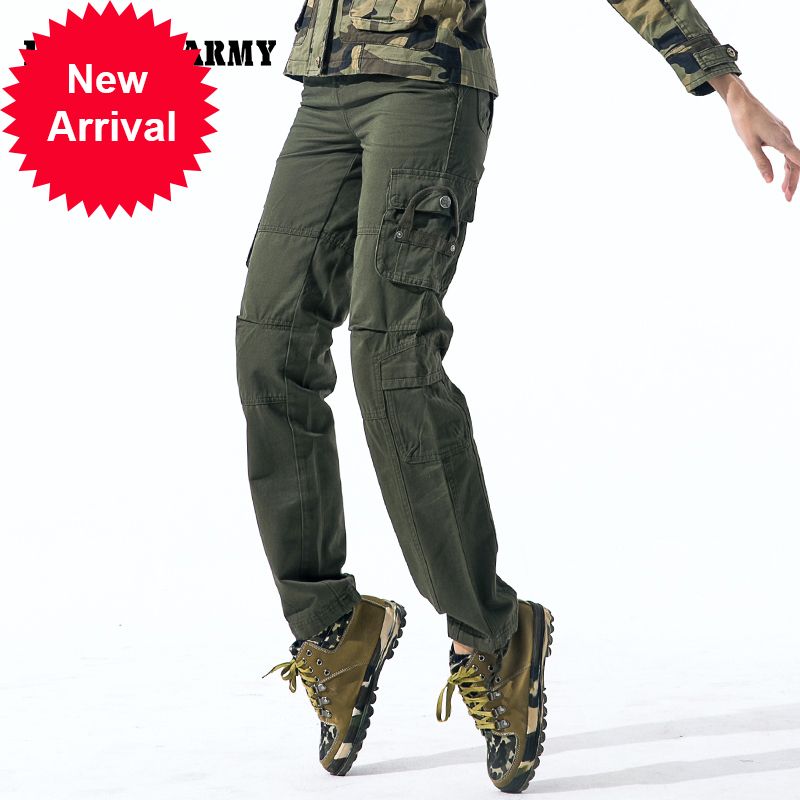 Pantalones de carga verde del Estilo militar bolsillos para mujer Tactical recto ajuste trabajo