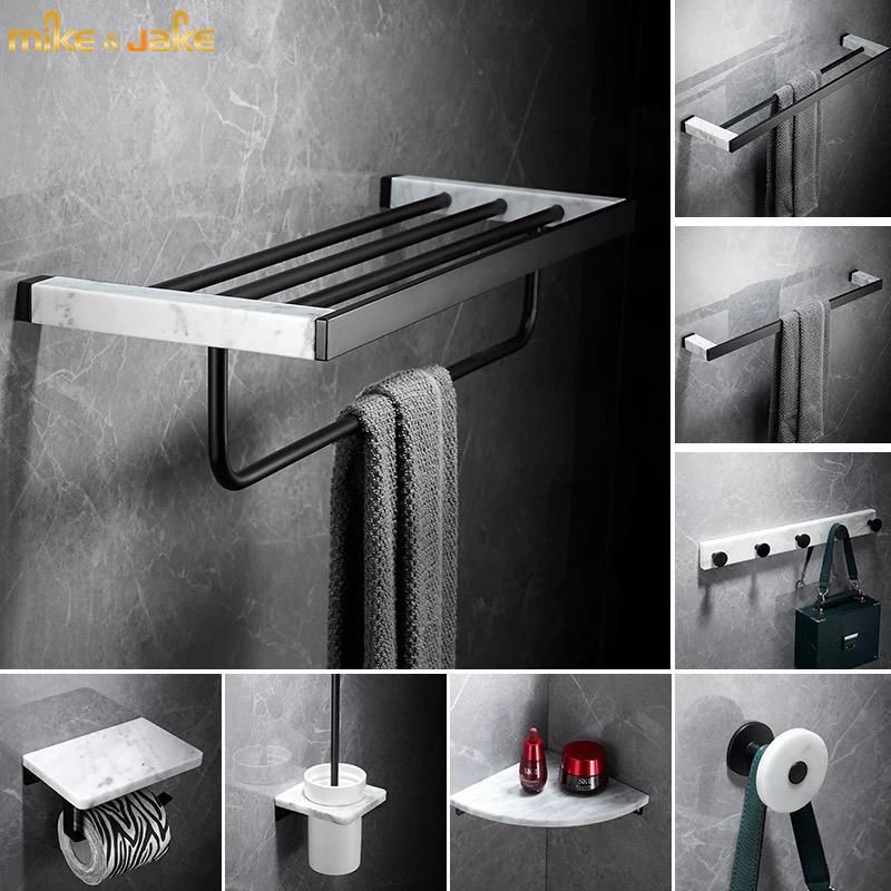 2021 Light Luxury Marble Matte Black Towel Rack Nordic Bathroom Black