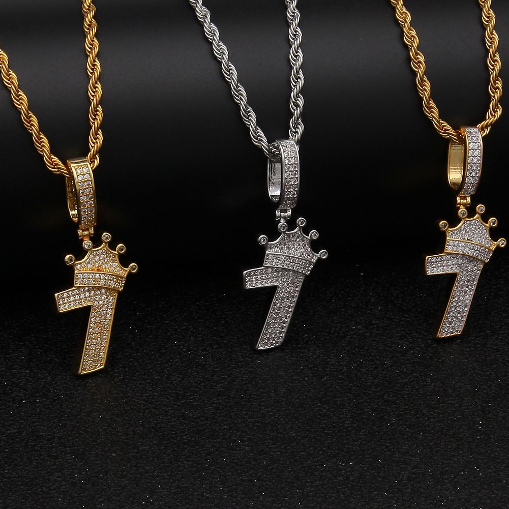 Shiny Crown Number 7 Pendant Necklace 