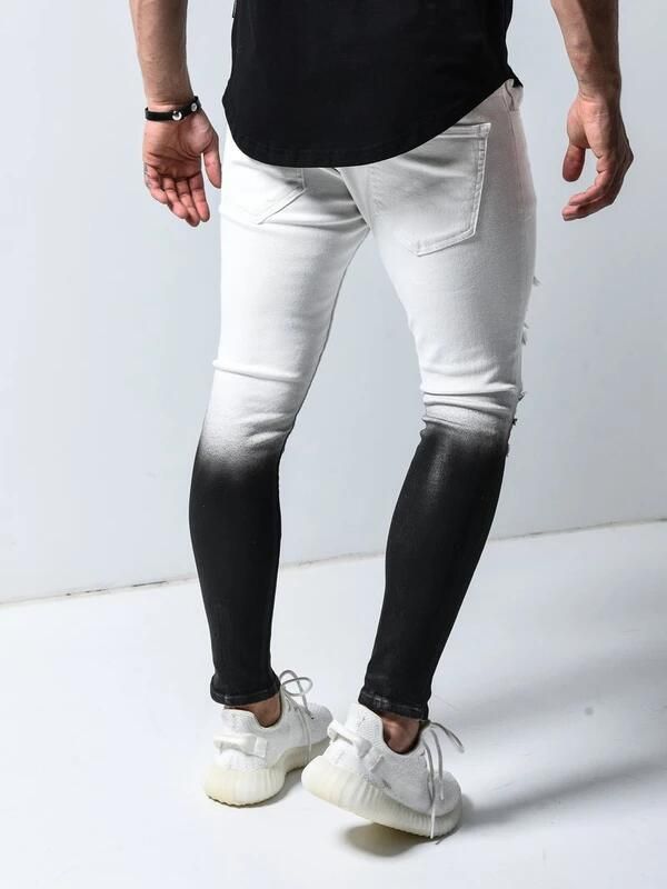 Compra Hombres Rasgados Jeans Ajustados Para Adolescentes Estiramiento Negro  Blanco Gradiente Color Denim Jean Tobillo Zipper Pantalón Barato | Entrega  Rápida Y Calidad | Es.Dhgate