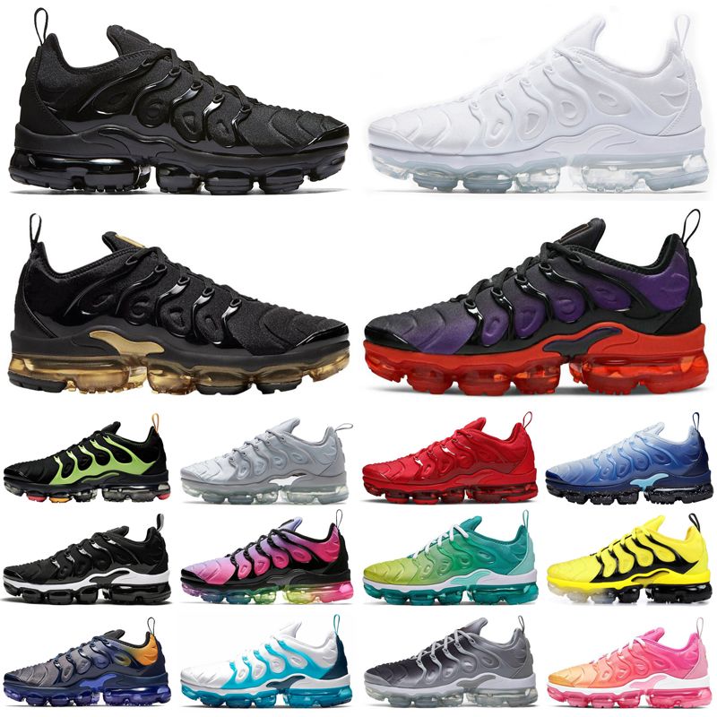 New Tn Plus Neon Men Women Running Shoes Triple Black Ice Blue Cool Grey Rainbow Athletic Mens 