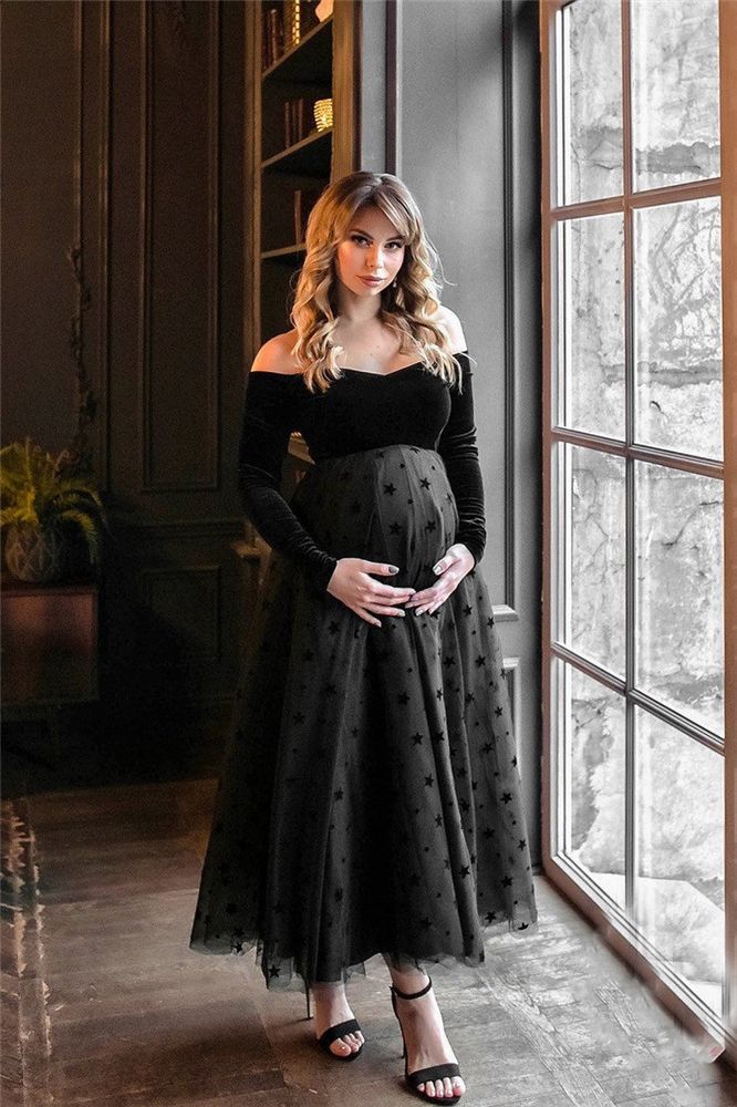 Off Hombro Vestidos de noche negros para mujeres embarazadas Manga larga Breve vestidos de baile de fiesta Spacial Ocasión Vestido Robe de Soiree Off Hombro Vestidos de noche negros para mujeres embarazadas Manga larga Breve vestidos de baile de fiesta Spacial Ocasión Vestido Robe de Soiree