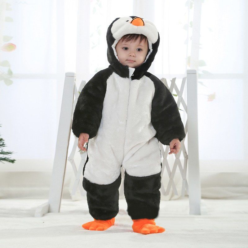 Newborn Baby Girl Boy Long Sleeve Penguin Print Romper Jumpsuit Pajamas Outfits 