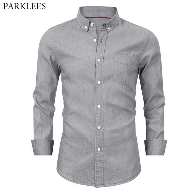 Compra Camisas Casuales De Los Hombres Jeans De Mezclilla Gris Menores 2021  Lavado De Algodón Para Hombre Manga Larga Botón Down Cowboy Masculino  Chemise Homme Barato | Entrega Rápida Y Calidad | Es.Dhgate