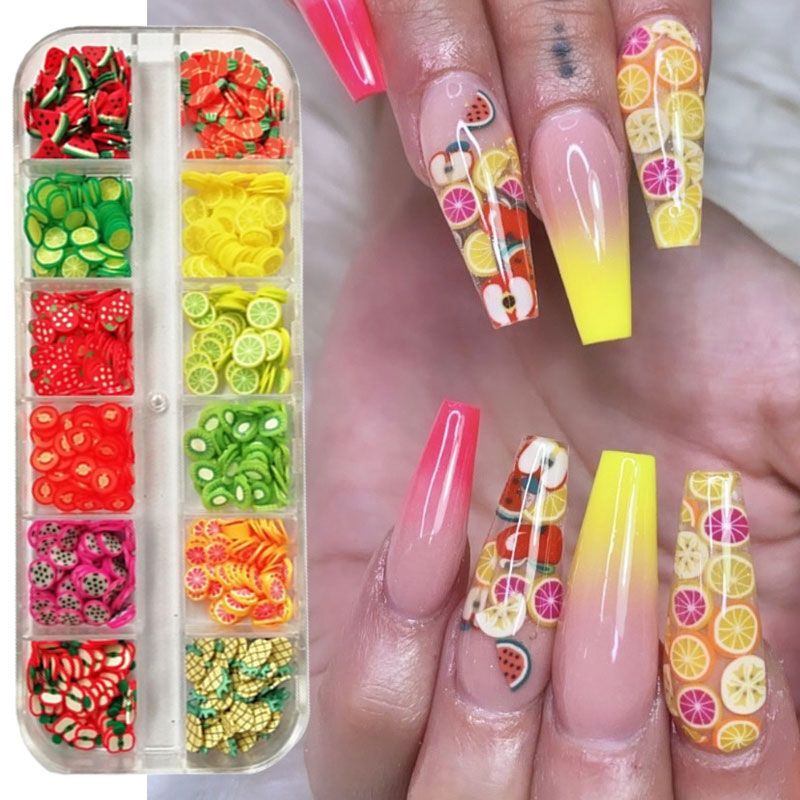Arte de las uñas Fruta 3D DIY Design Tiny Rebandes Decoración Acrílico  Belleza Polímero Arcilla Nail Etiqueta de uñas Accesorio Mujeres Puntas de  uñas Manicura