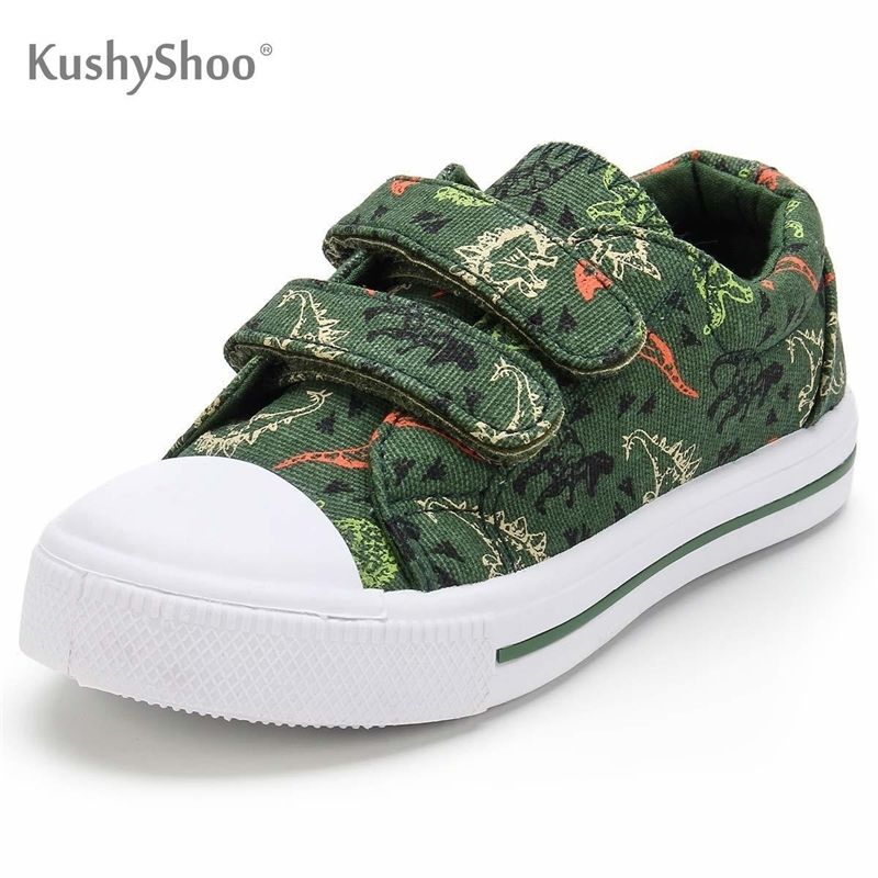 Sapato infantil de dinossauro kunhyshoo, tênis de lona estampados para  meninas e meninos, com gancho duplo