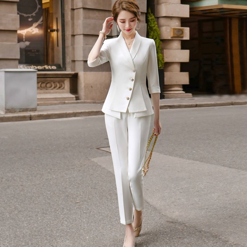 Pantalones De De De Alta Calidad Dos Piezas Set 2020 NUEVO Verano Elegantes Elegantes Damas Chaqueta Blanca Blazer Atuendo De 39,94 € | DHgate