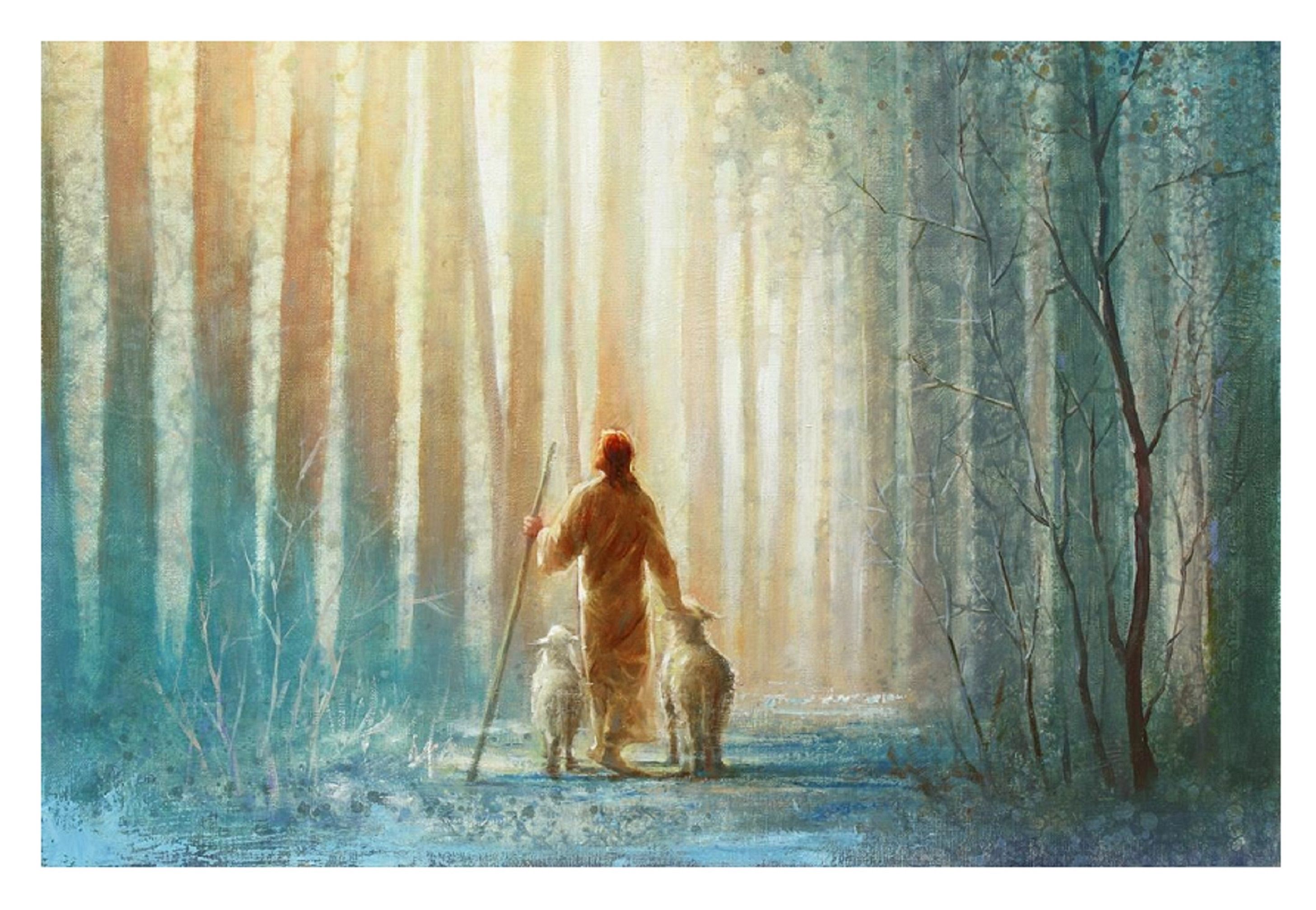 2021 A.5 Yongsung Kim HE LEADETH ME Jesus With Sheep Home Decor