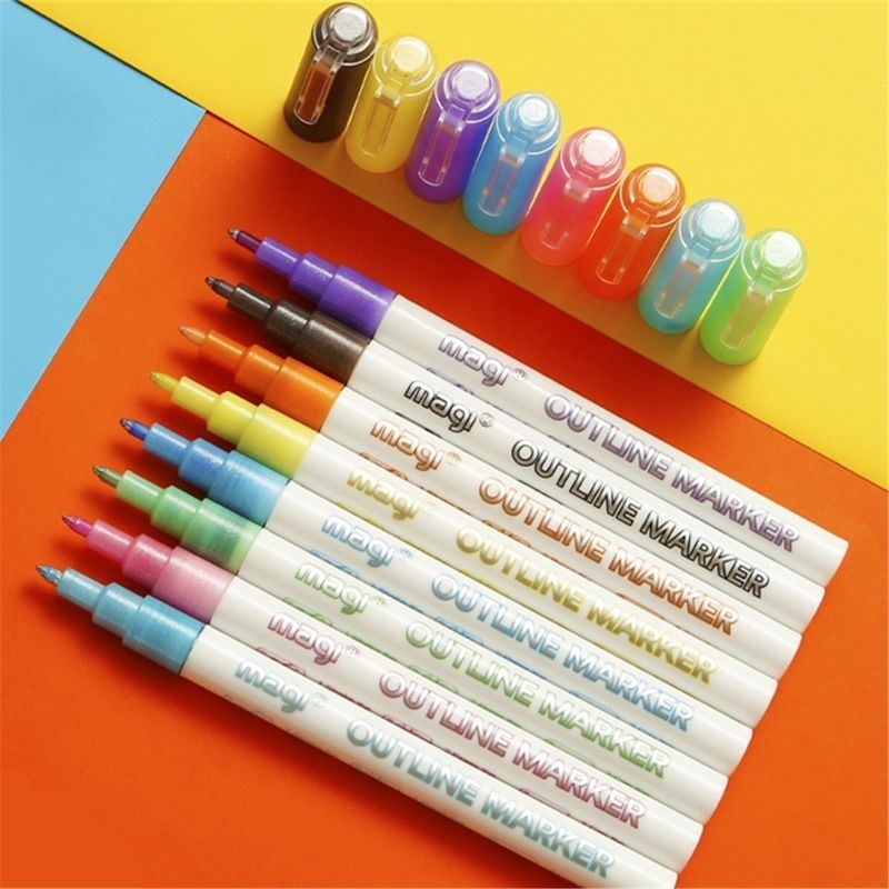 Wholesale Self Outline Metallic Markers Double Line Pen BuIIet Journal Pens  & Colored Permanent Marker Pens For Kids Adults Coloring 210226 From Xue10,  $8.97