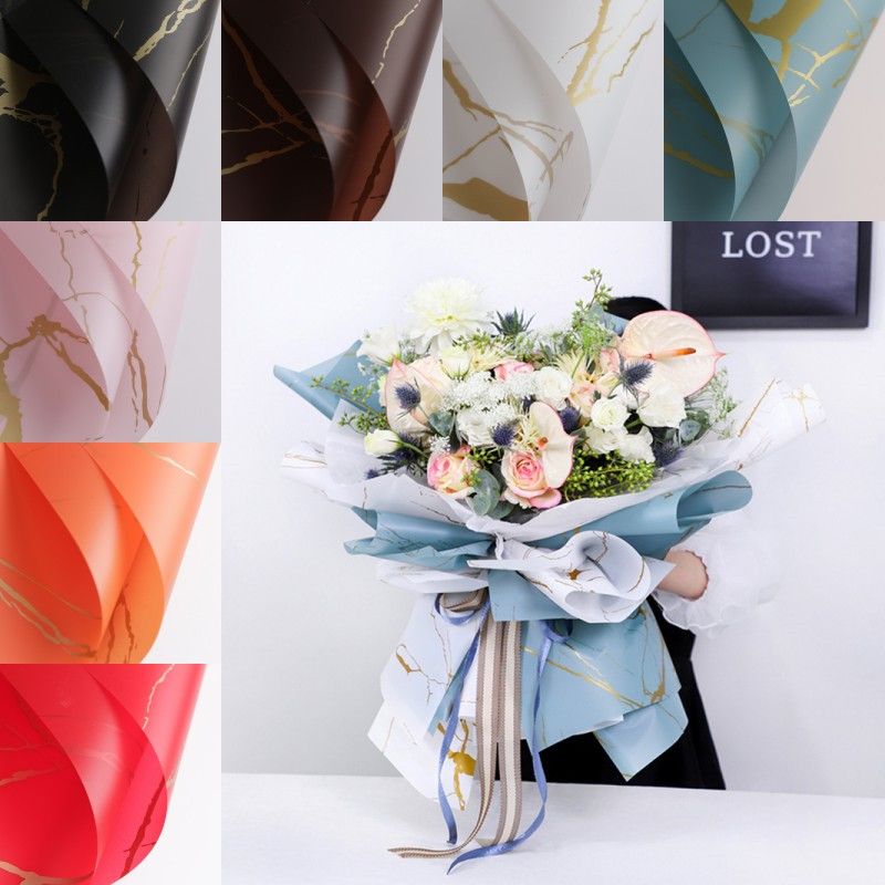 Flower Bouquet Wrapping Paper 60*60cm Waterproof Marble Pattern Matte Valentine Flower Gift