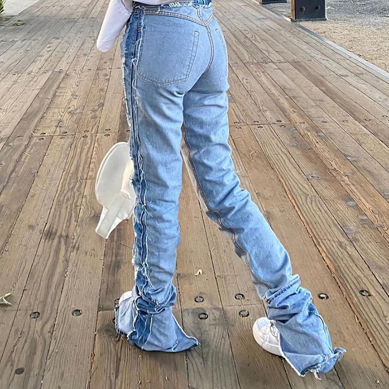 Compra Streetwear Apilado Patchwork Alto Cintura Denim Pantalones De Mezclilla  Mujeres Apenados Split Jeans Mujeres Casual Pantalones Rectos Pantalones  Largos1 Barato | Entrega Rápida Y Calidad | Es.Dhgate