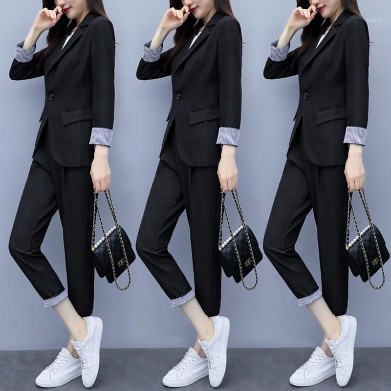 Compre Traje De Negocios De Otoño Suelto Mujeres Elegantes Negros De Dos  Piezas Pantalones De Mujer Oficina Del Pantalón De La Oficina Traje De Las  Damas Conjuntos Formales Ropa EG50XF1 A 149,77