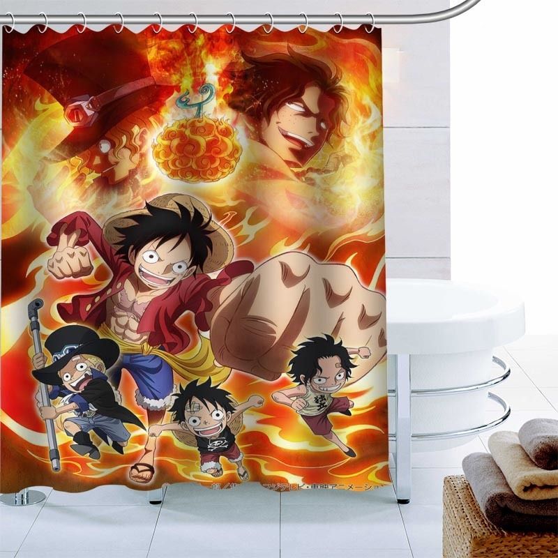 AnimeZone Luffy Shower Curtain Waterproof Fabric, Custom 180x180cm