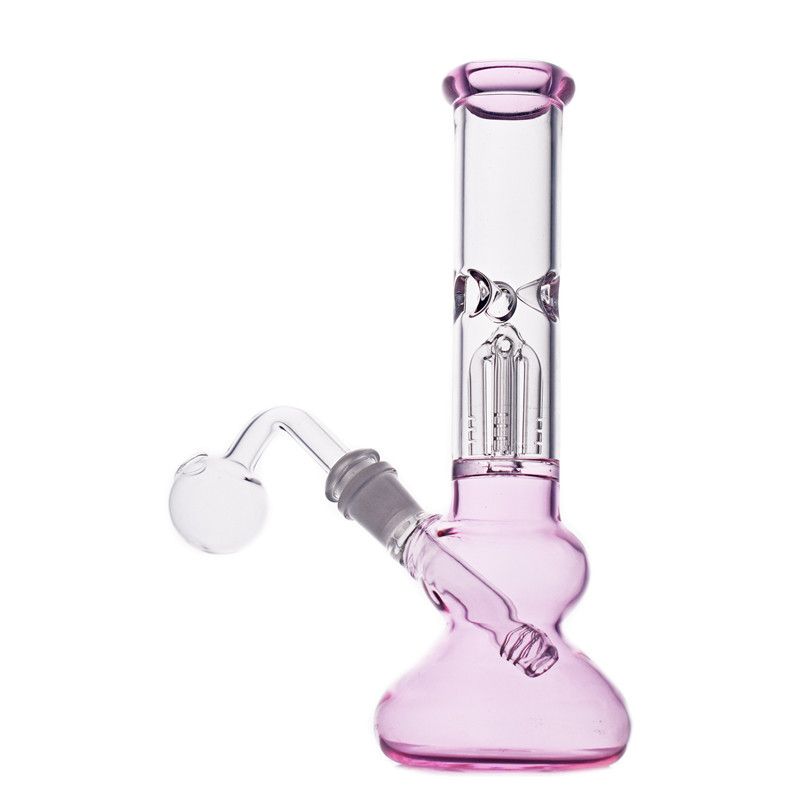 2021 Pink Glass Bong Water Pipe Smoking Water Pipes With 4 Arms Tree
