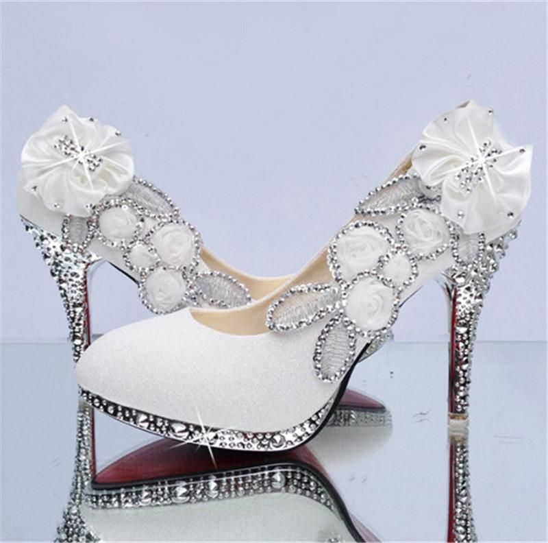 2021 Diamante Brilhante 10 Cm De Salto Alto Mulheres Sapatos Redondos Dedo  Do Pé Do Casamento