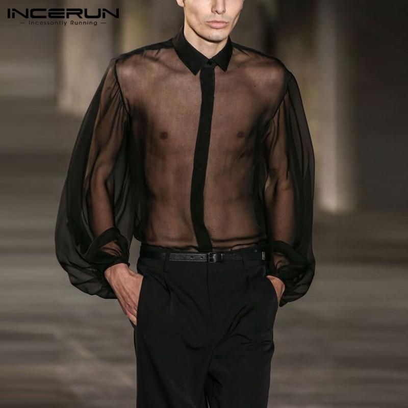 Compra Camisas Casuales Para Hombres Incerun Hombre Sexy Negro Transparente  Hombres Moda Moda De Manga Larga Lapel Camisa Color Sólido Ver A Través De  La Química S 5XL Barato | Entrega Rápida