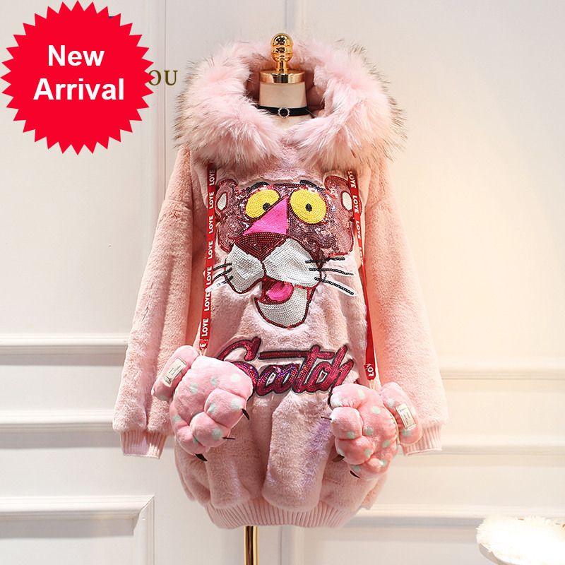 Compra Otoño Invierno Mujeres De Dibujos Animados Con Capucha Sudadera  Peluche De Lentejuelas De Moda Manga Larga Jersey Espesas Tops De Sudadera  Con Guantes Barato | Entrega Rápida Y Calidad | Es.Dhgate