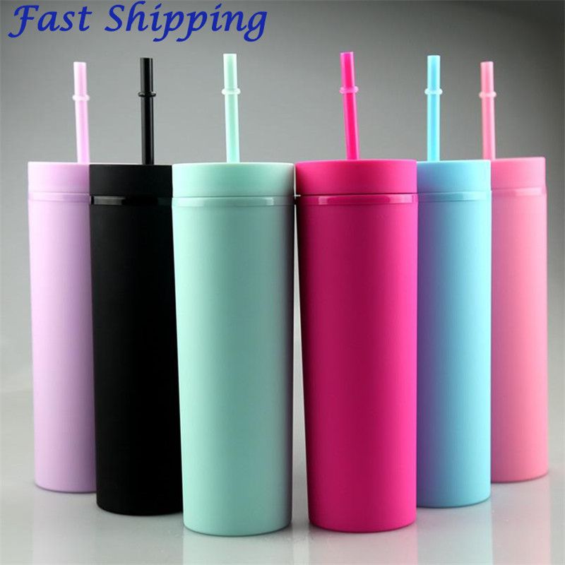 2020 16oz Acrylic Tumbler Matte Colored Skinny Tumblers Double Wall