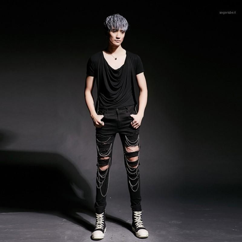 Mens Pants Fashion Punk Hole Ripped Korean Slim Fit Pencil Casual Mens  Chains Hip Hop Street Dance M 2XL1 From Angorabests Store | DHgate.Com