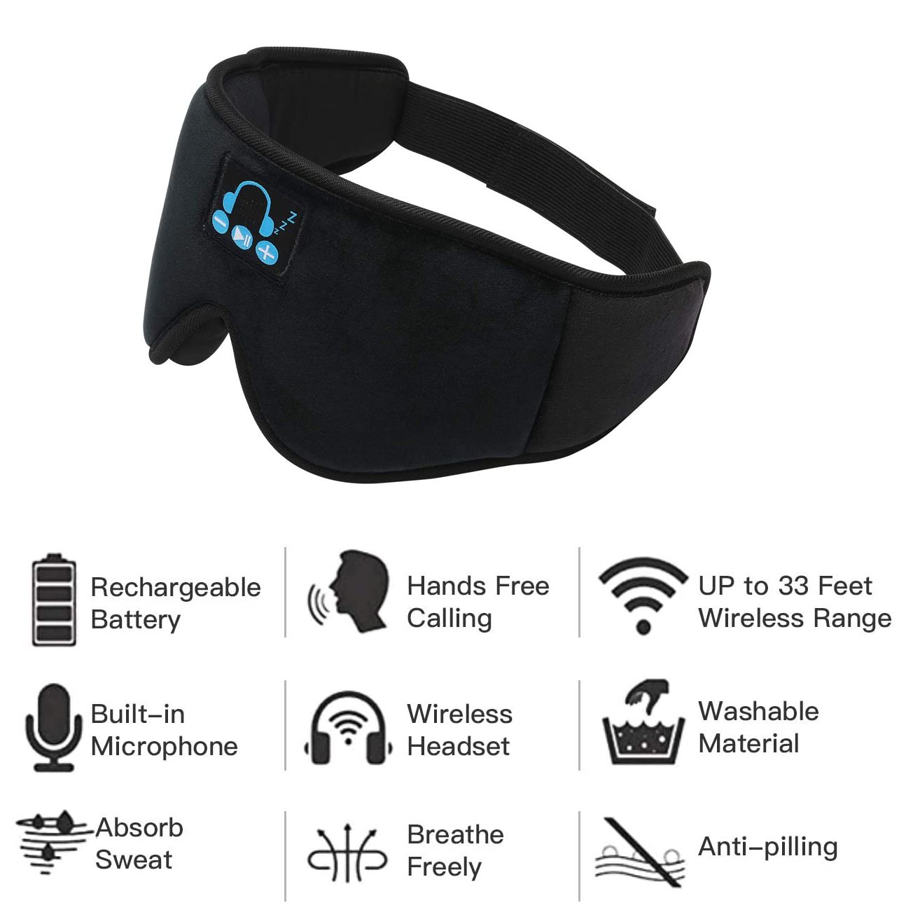 3D Bluetooth Music Eye Mask, Light Blocking Sleeping Eye Mask