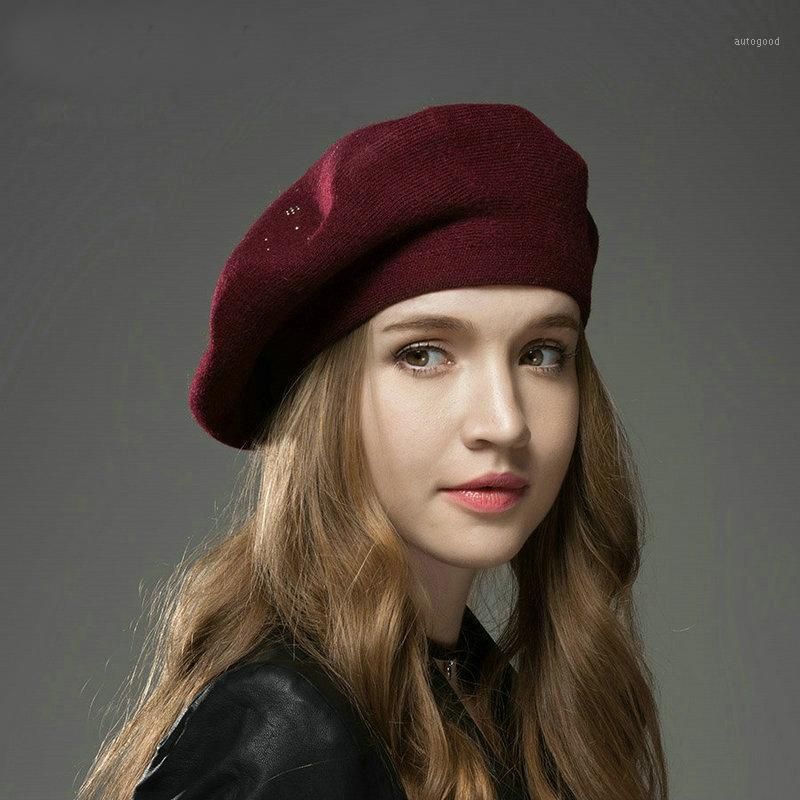 estilo francés mujeres niña boina sombrero cálido lana invierno gorro gorra rojo plana tops