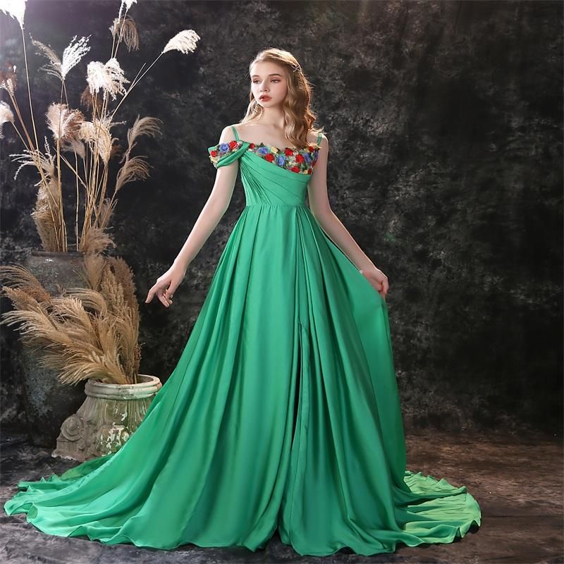 Compra Elegantes Vestidos De Noche Verde Espaguetis Sin Mangas Apliqueada  Encaje Chifón Chic Elegante Formal Vestido De Fiesta Hecho A Medida Vestido  Largo Barato | Entrega Rápida Y Calidad | Es.Dhgate