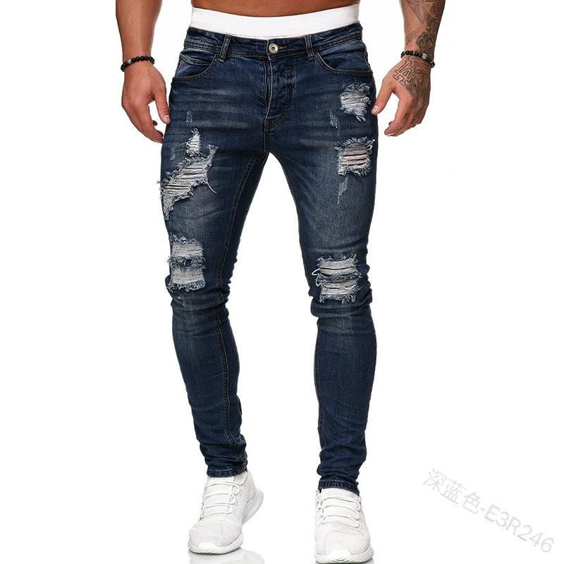 Jeans para hombres 2021 Pantalones de tendencia Agujero roto Ground Blanco Slim Fitting Fashion Old