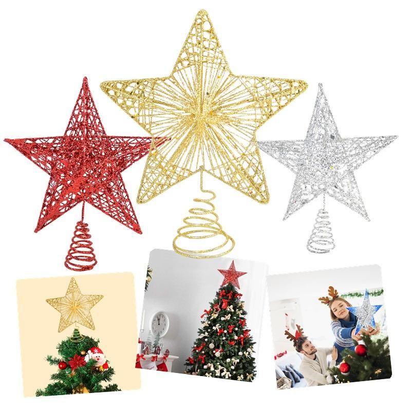 Glitter Gold Christmas Tree Topper Star 20CM Xmas Ornament Home Decoration UK