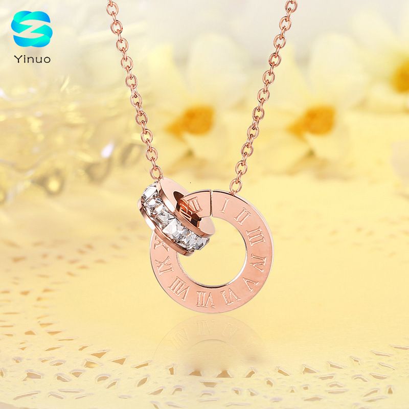 Корейский 18к розовый золотой титановый сталь ювелирных изделий римское цифровое кольцо ожерелье женские аксессуары