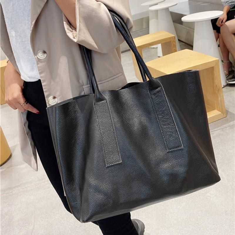 Compra Bolsos De Cuero Genuino Hechos A Mano Monederos Big Tote Bags Black  Real Cuero Bolso De Cuero Mujeres Grande Capacidad Barato | Entrega Rápida  Y Calidad | Es.Dhgate