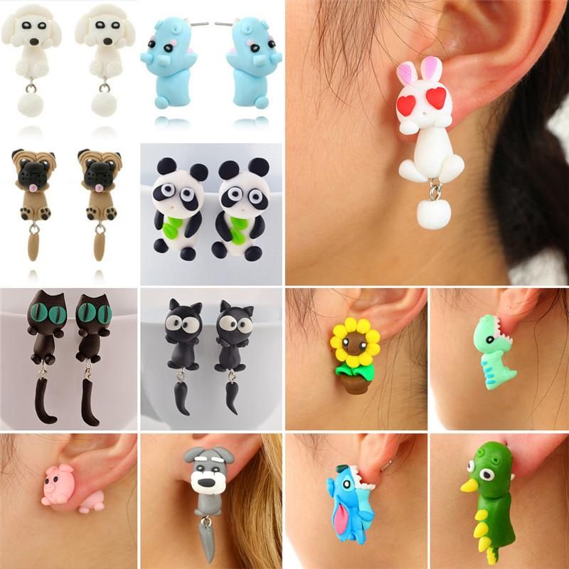 Stud Fashion 100% Handmade Polymer Clay Animal Earrings Cute Cat Red Lovely Panda Squirrel Tiger Stud Fashion 100% Handmade Polymer Clay Animal Earrings Cute Cat Red Lovely Panda Squirrel Tiger