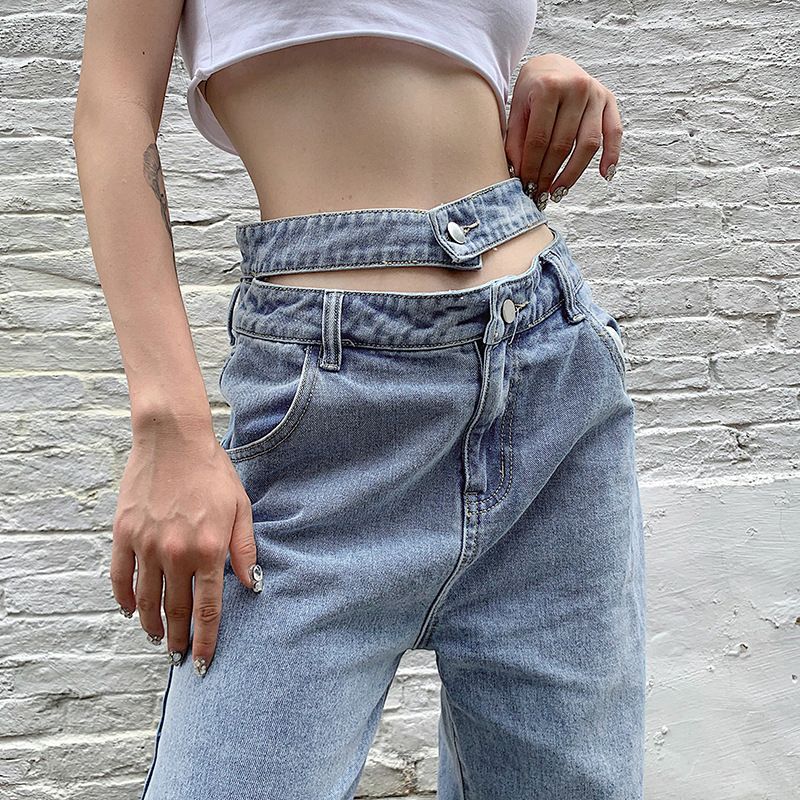 Compra Casual Moda Sexy Hueco Alto Cintura Jeans Pantalones Anchos  Pantalones Correa Señoras Streetwear Harajuku Pantalones Sueltos Jeans 2021  Nuevas Mujeres W0104 Barato | Entrega Rápida Y Calidad | Es.Dhgate