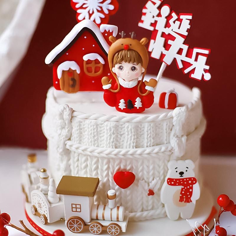 Outros festivos festivos sutipos vermelho cervo branco capoar menina feliz natal  bolo topper para ano elk