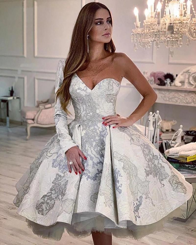 Long Sleeve Prom Dresses Lace Applique 